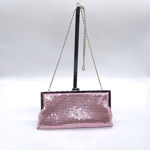 BOUTIKE CLUTCH CHAINMAIL METALLIC PINK CHAIN STRAP CROSSBODY.